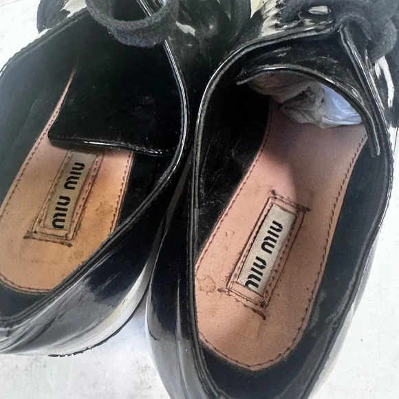 Miu Miu Patent Leather Vernis Rubber Cap Toe Platform Sneakers Flats Shoe Lace 8 - Picture 9 of 16